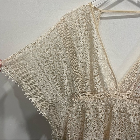 Xhilaration Lace Crochet Kaftan Mini Dress Swim Cover-Up in Cream Large - Picture 4 of 8
